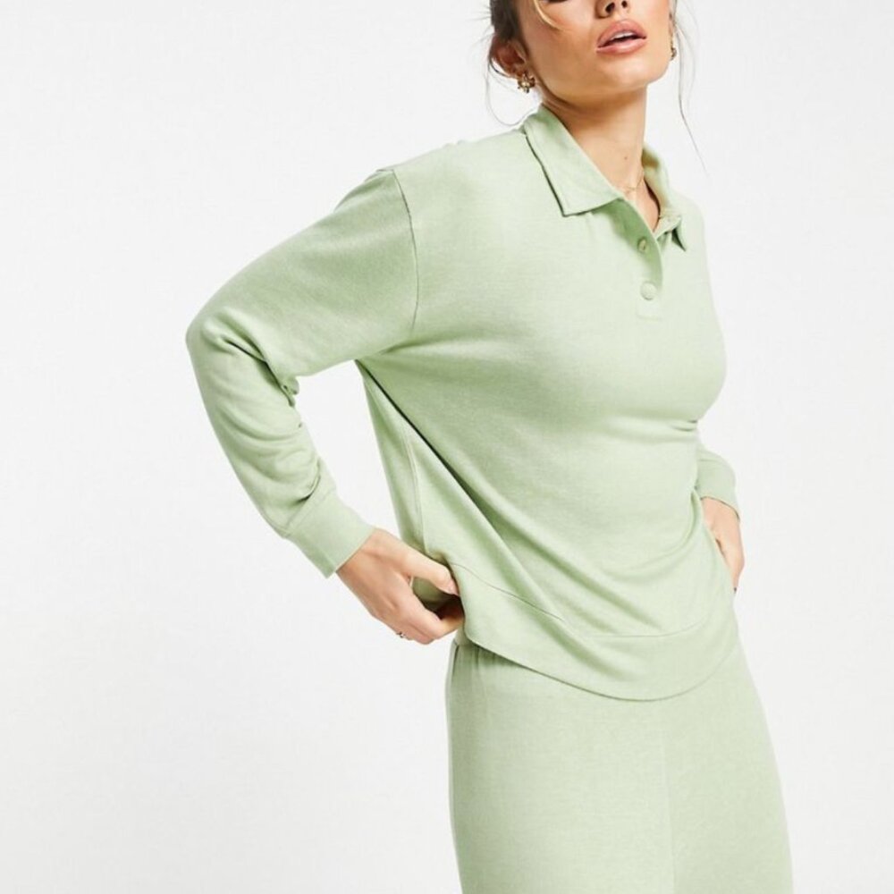 ASOS DESIGN Lounge Super Soft Collared Long Sleeve Top